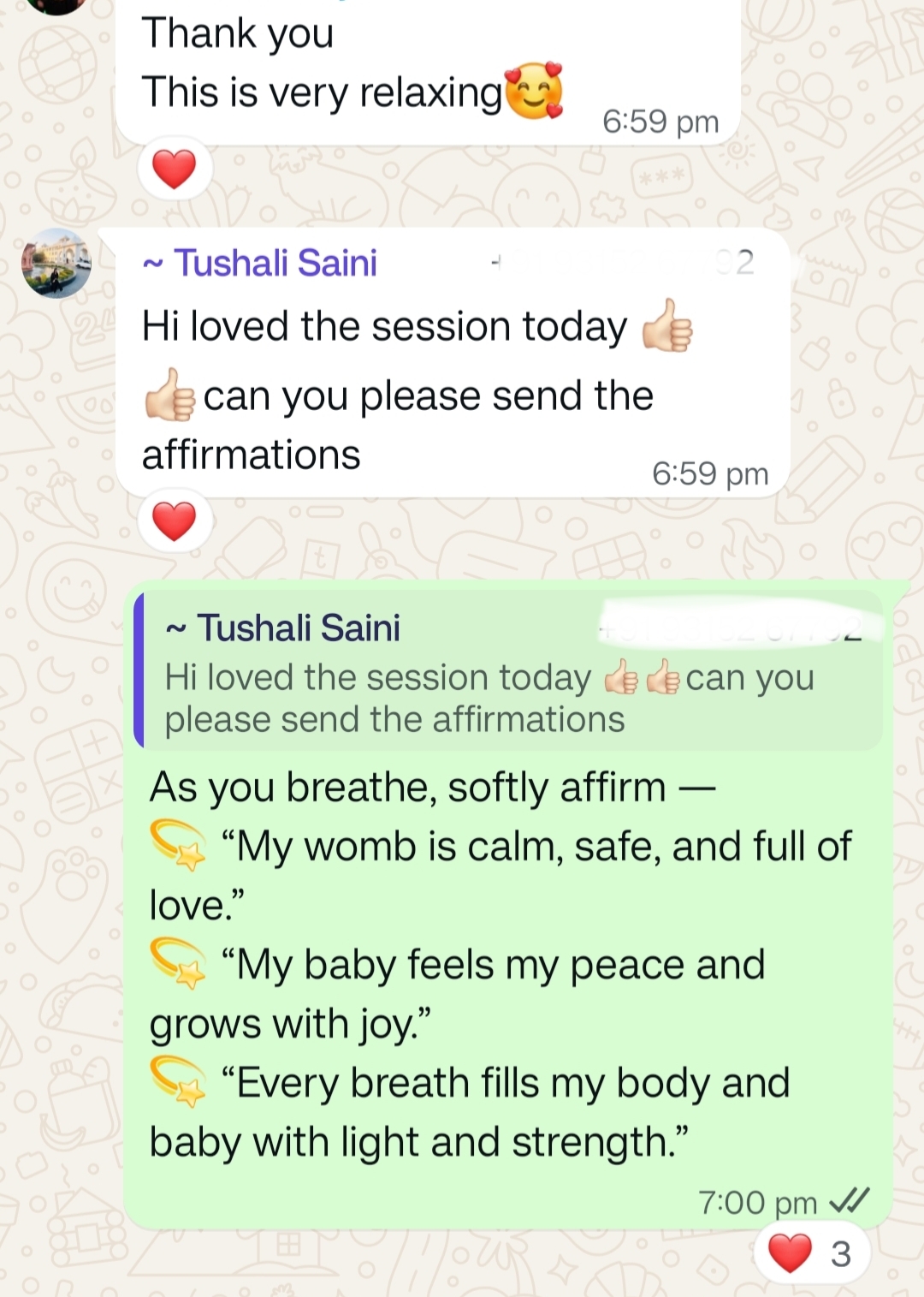 Client message about affirmations