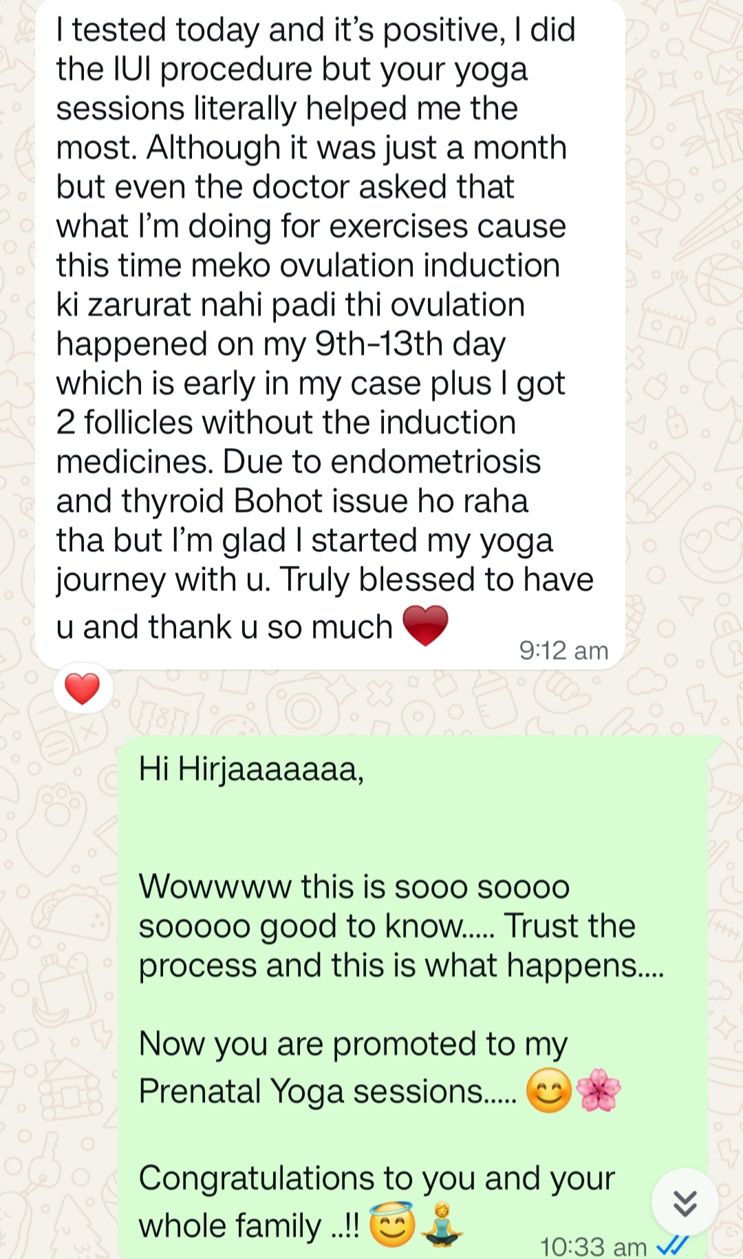 Client message about hormonal imbalance and conception