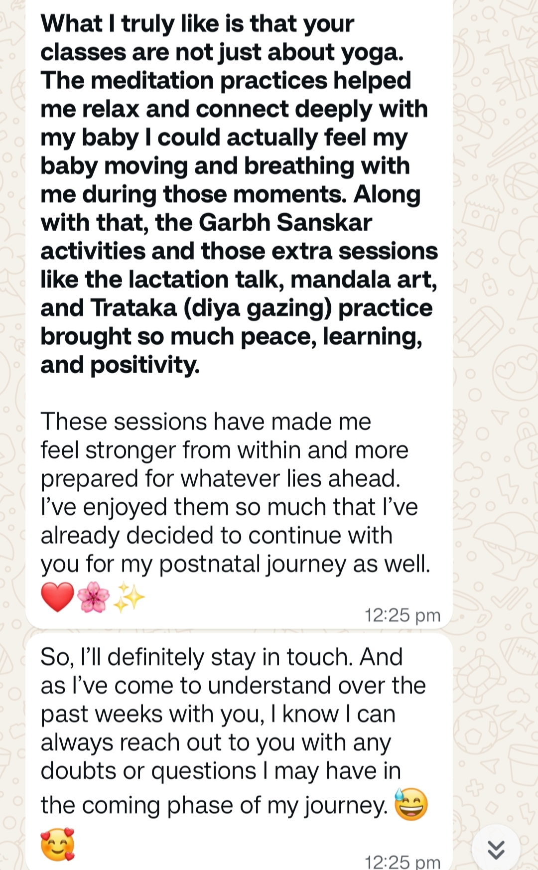 Client message about the importance of the prenatal journey